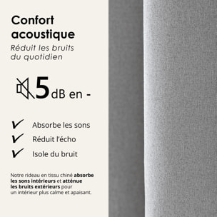 Rideau 100% occultant thermique phonique chiné - Gris clair