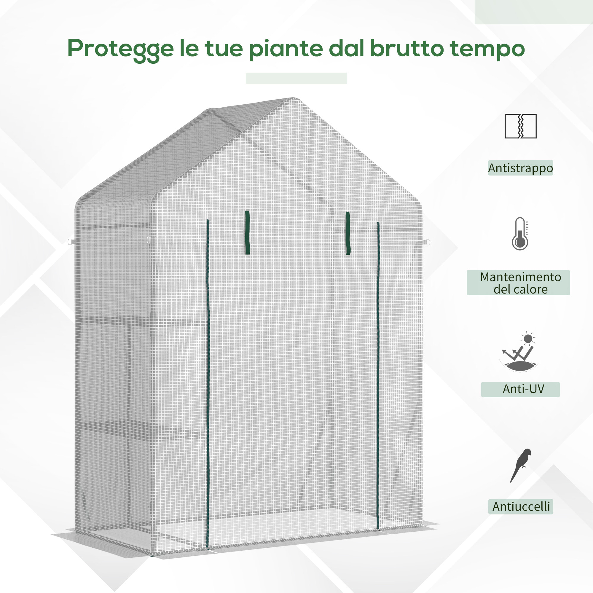 Outsunny Serra da Giardino per Esterni con 2 Scaffali, Porta Avvolgibile, 143x73x195cm, Bianco