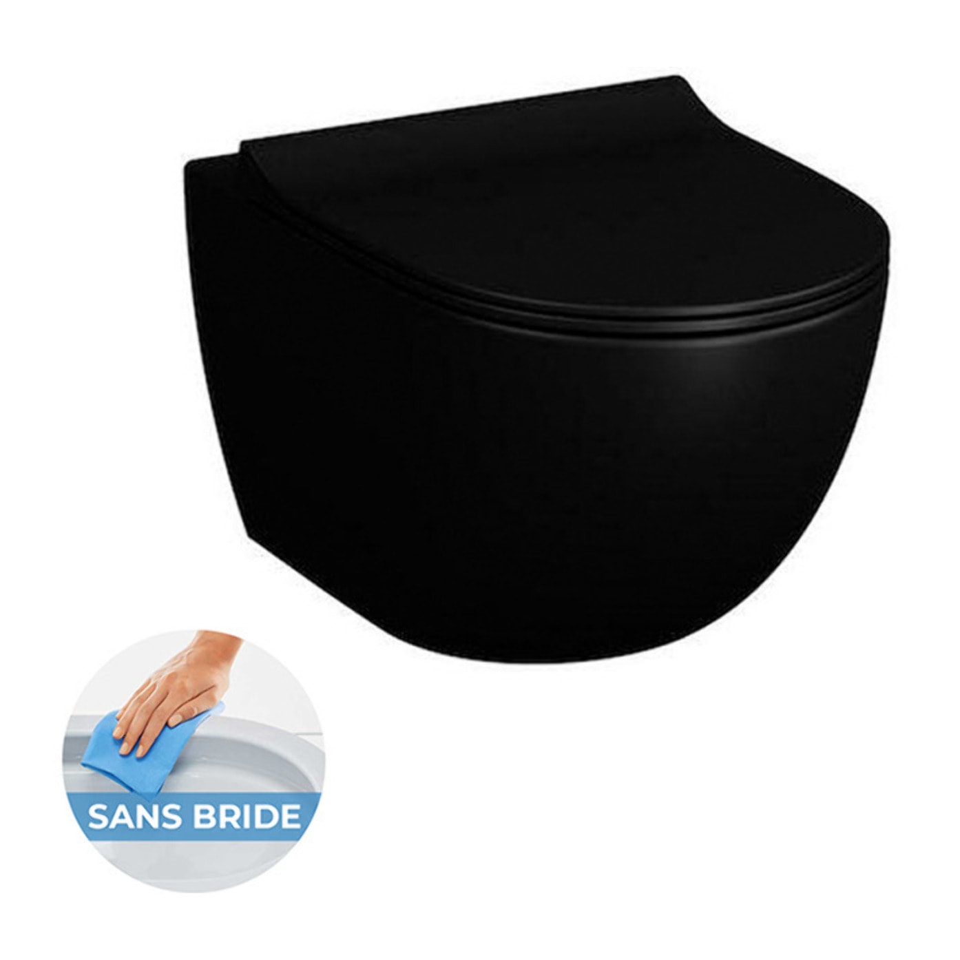 Pack WC Bati-support extra-plat UP720 + WC Vitra Sento sans bride noir mat + Abattant softclose + Plaque noire chromé