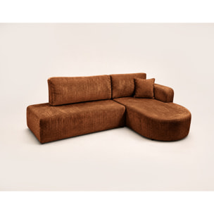 Miro - Canapé d'angle droit 4 places convertible avec coffre en velours texturé - Rouille