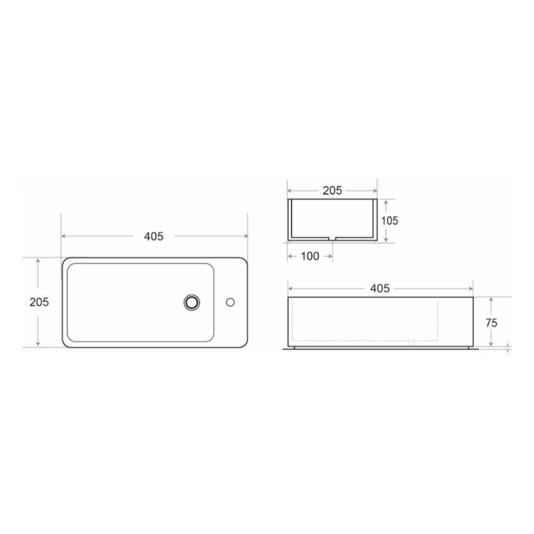 Brevis Lave-mains suspendu avec trou pour robinetterie à droite, 40,5x20,5x10,5cm (SATBRE4020SR)