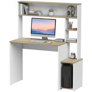 Mesa de Escritorio con Estanterías Mesa de Ordenador Moderna con Estantes Soporte para Monitor CPU de Oficina Estudio 114x45x138 cm Blanco y Natural
