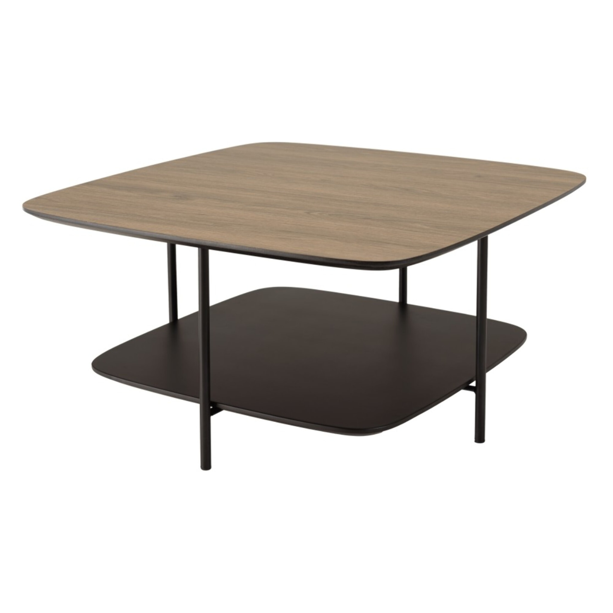 JULIA - Table basse 2 plateaux MM bi-matière mocha/noir pieds métal