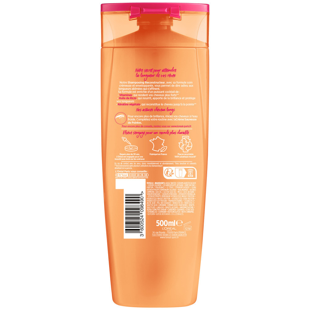 Lot de 6 - L'Oréal Paris Elseve Dream Long Shampooing Reconstructeur Maxi Format 500ml