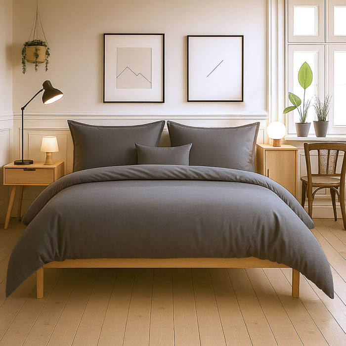 Parure housse de couette + taie(s) 100% coton 57fils gris foncé