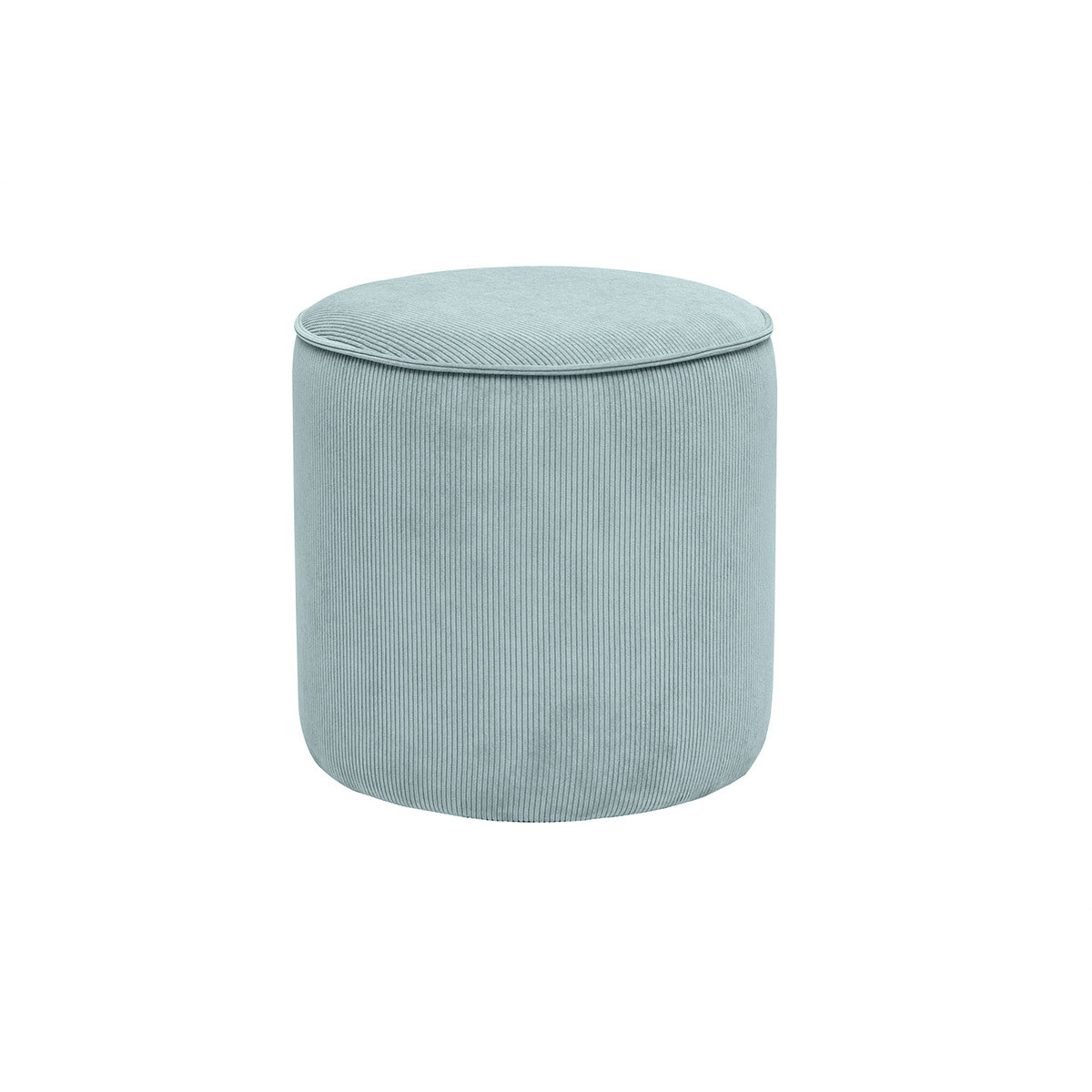 Pouf rond en velours côtelé bleu grisé D40 cm PAUL