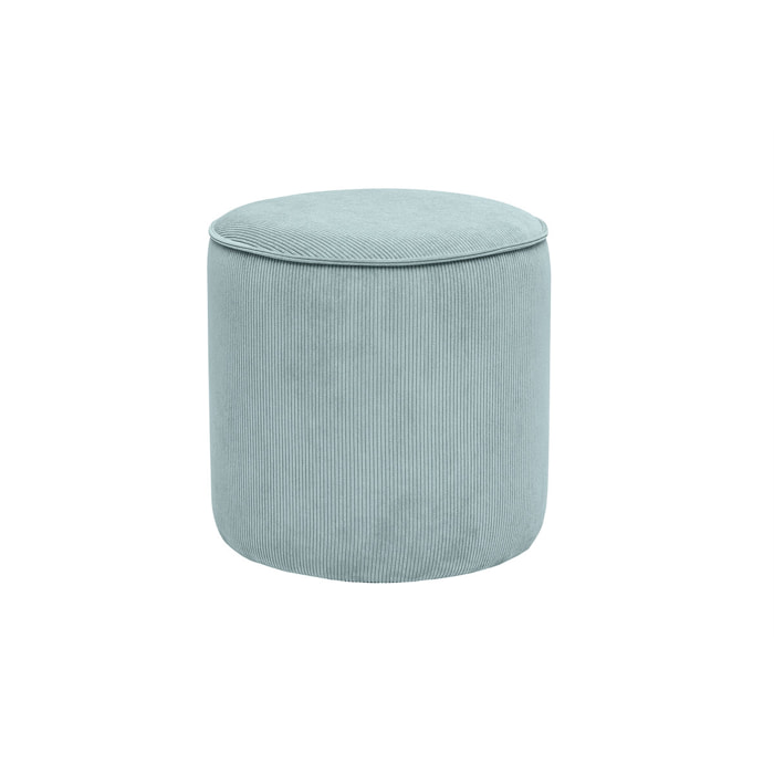 Pouf rond en velours côtelé bleu grisé D40 cm PAUL