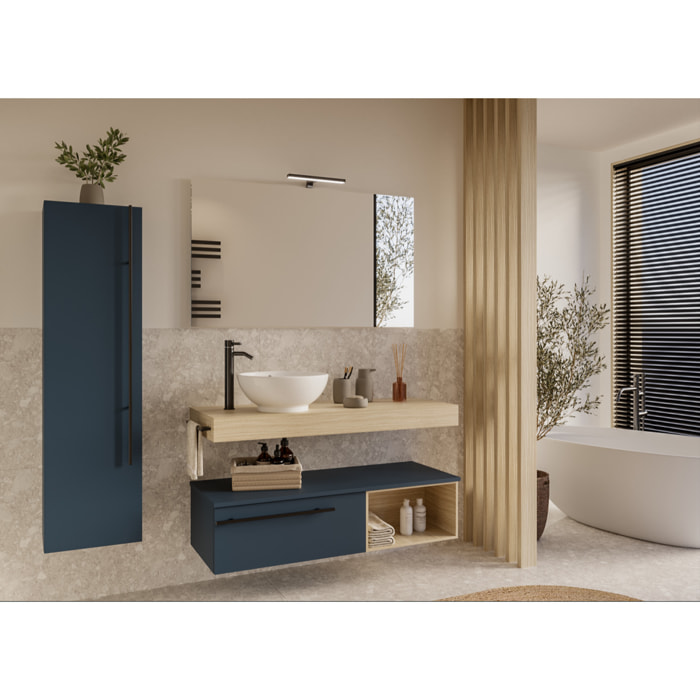 MOBILE DA BAGNO RIFLESSO 120 ROVERE NATURALE E BLU OCEANO - 9 PEZZI