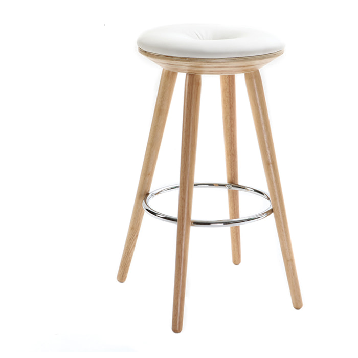 Tabouret de bar scandinave blanc et bois clair 66 cm NORDECO