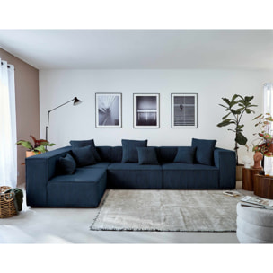 Colombine - canapé modulable d'angle gauche - 6 places - en velours côtelé - Bleu nuit