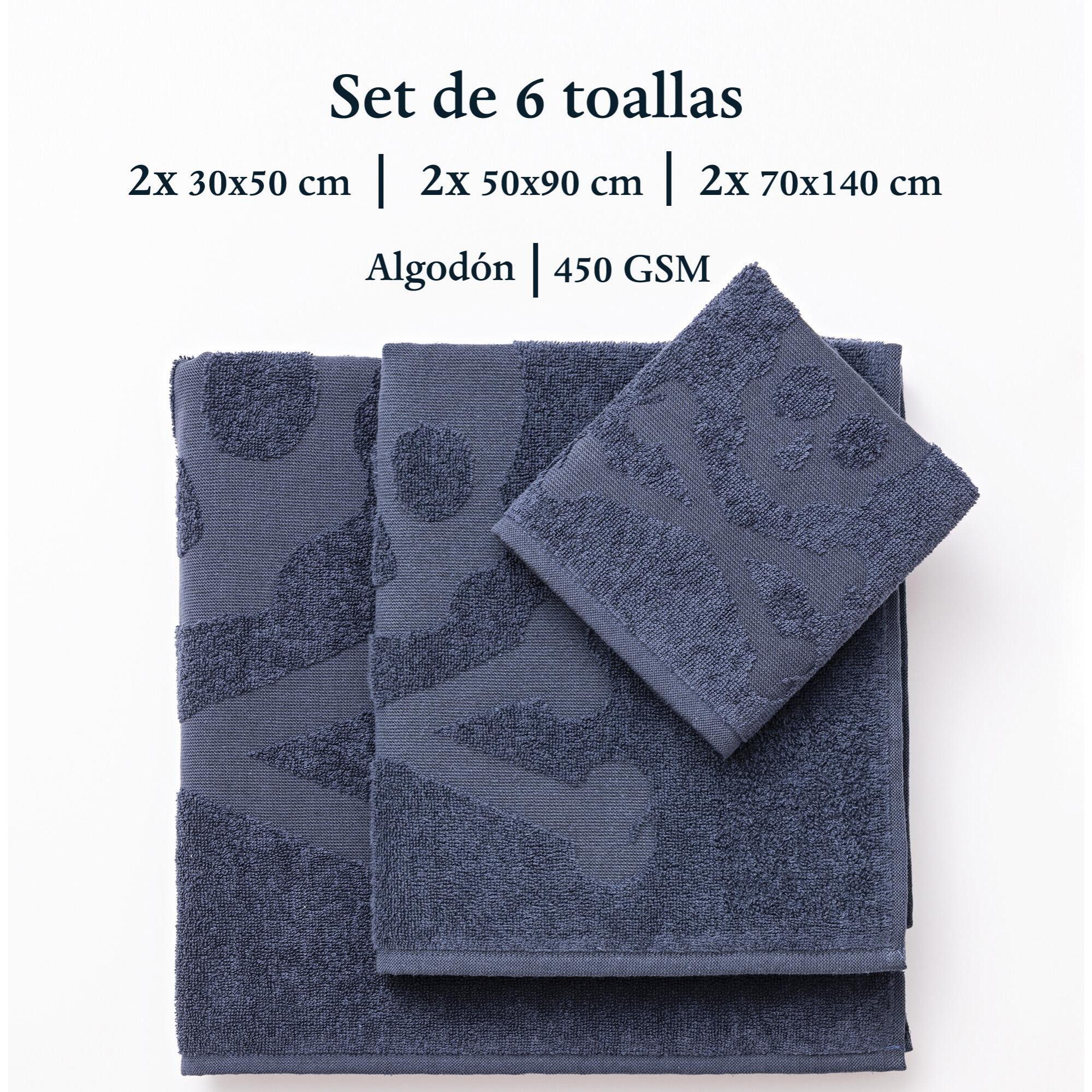 Set 6 de toallas de baño calavera (2x tocador 30x50cm + 2x manos 50x90cm + 2x baño 70x140cm) 100%algodón azul scalpers home