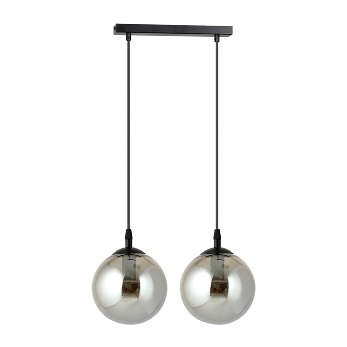 Lampada a sospensione Cosmo in acciaio nero con sfere in vetro grafite