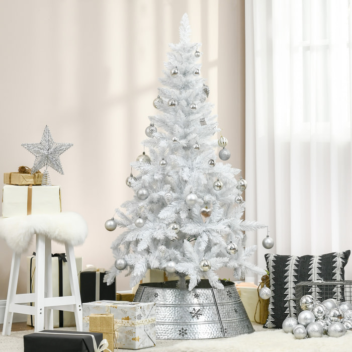 HOMCOM Árbol de Navidad Artificial Plegable 150 cm Ignífugo con 358 Ramas Hojas de PVC Apertura Automática y Soporte Metálico Decoración Navideña para Interiores Blanco