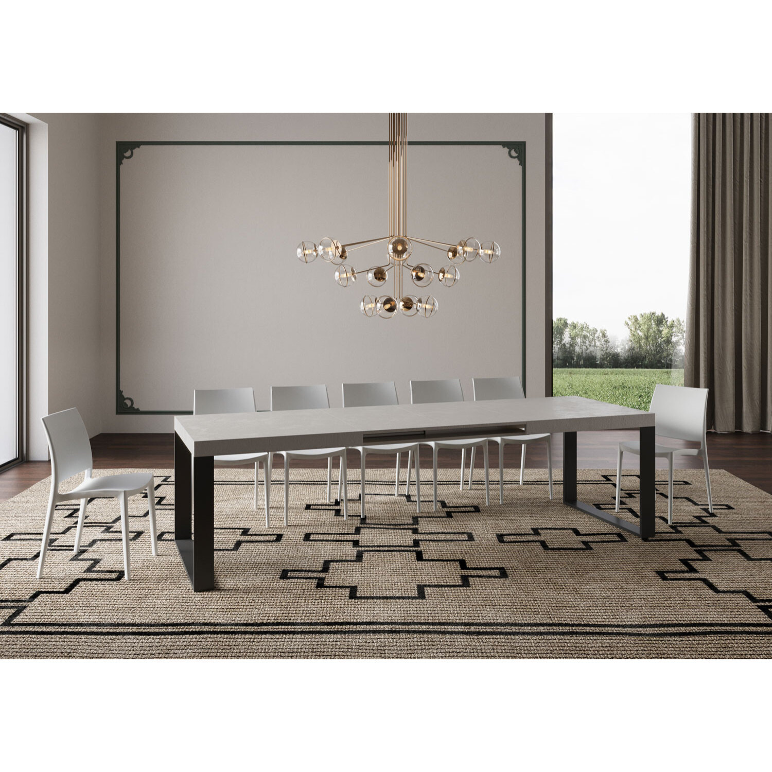 Table extensible 90x200/460cm Tecno cachemire pieds anthracite