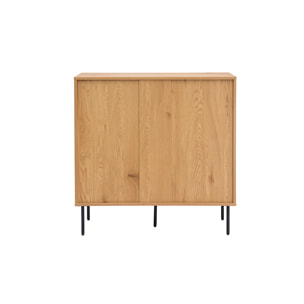 Commode finition bois clair chêne et pieds métal noir 3 tiroirs L100 cm PERNELLE