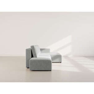 Topaze - canapé d'angle droit 4 places convertible avec coffre en velours côtelé - Gris clair