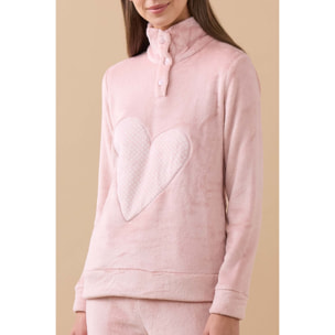 Pigiama donna heart in coral con collo tre bottoni Noidinotte