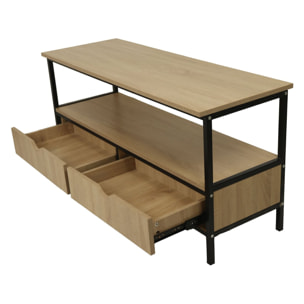 Meuble TV avec tiroir style industriel "Detroit" - 113 x 40 x 55 cm - Beige