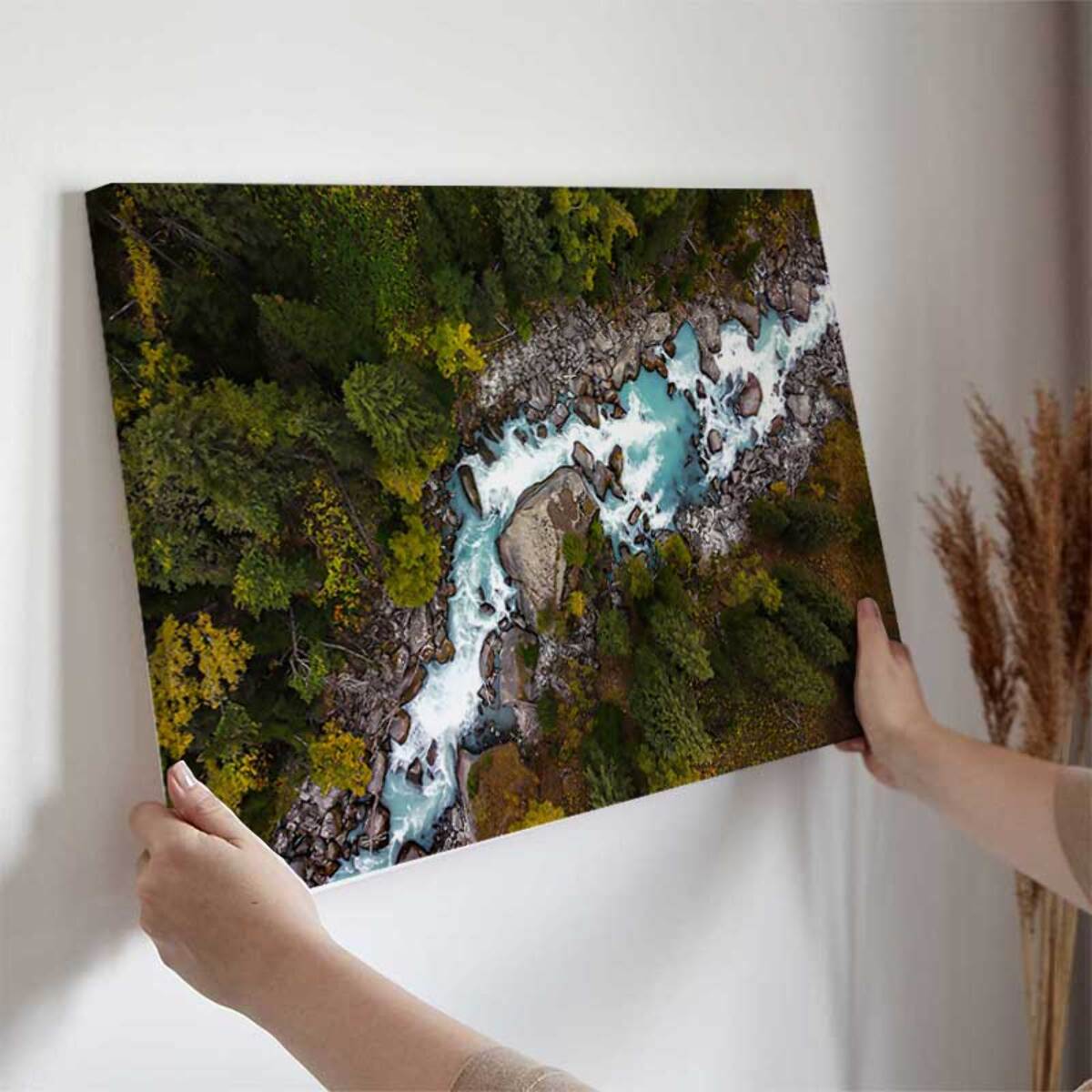 Tableau rivière turquoise vue aérienne en forêt Toile imprimée
