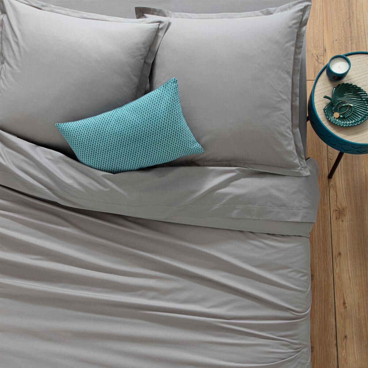 Drap-housse en coton - gris - bonnet H30cm - 160x200 cm