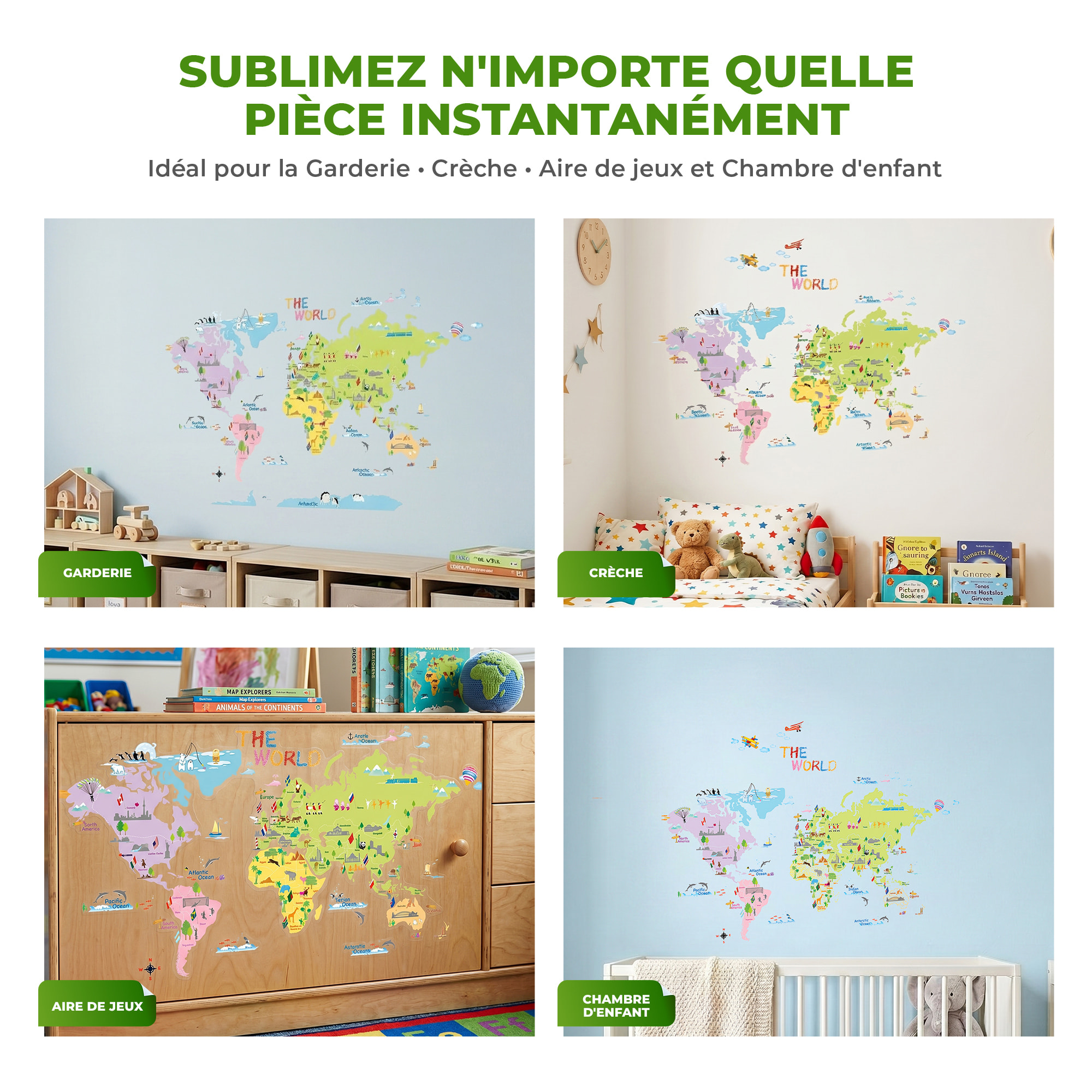 Stickers Muraux décoration adhésifs carte du monde pour enfants