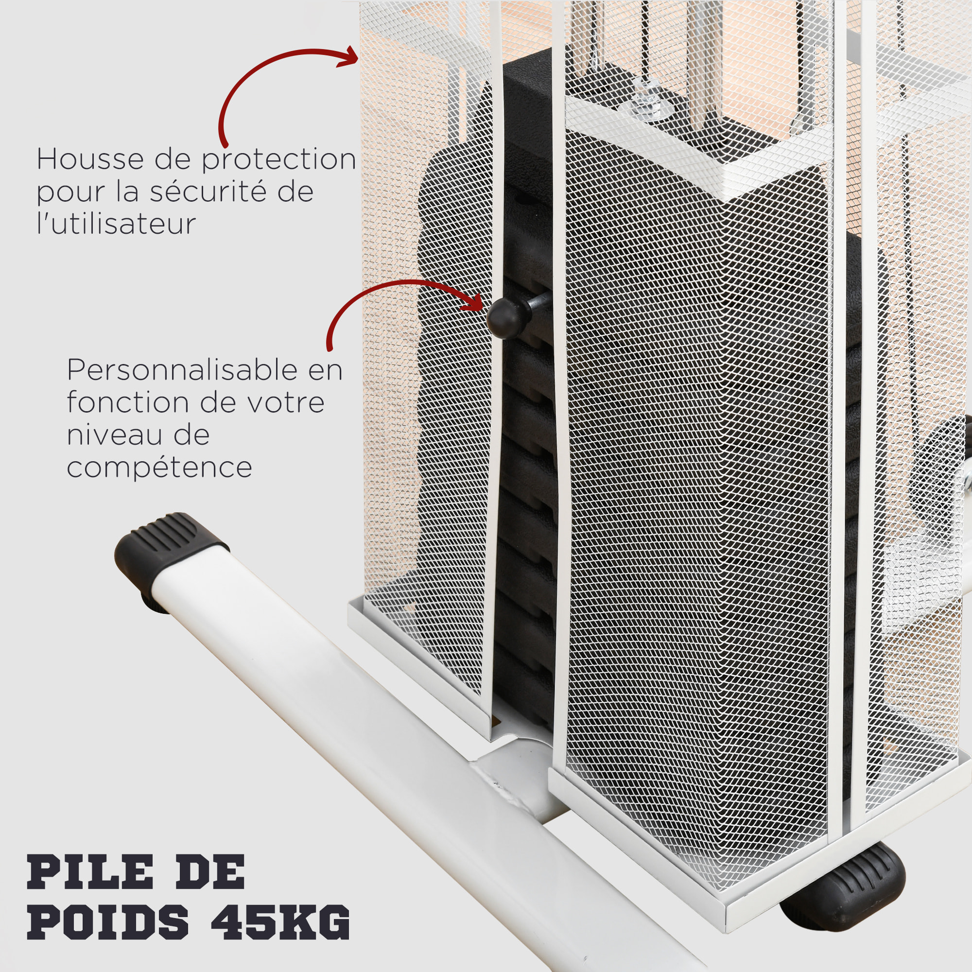 Station de musculation - entrainement complet - développé couché, butterfly, barre latissimus, curler, bande résistance - 10 contrepoids - acier blanc