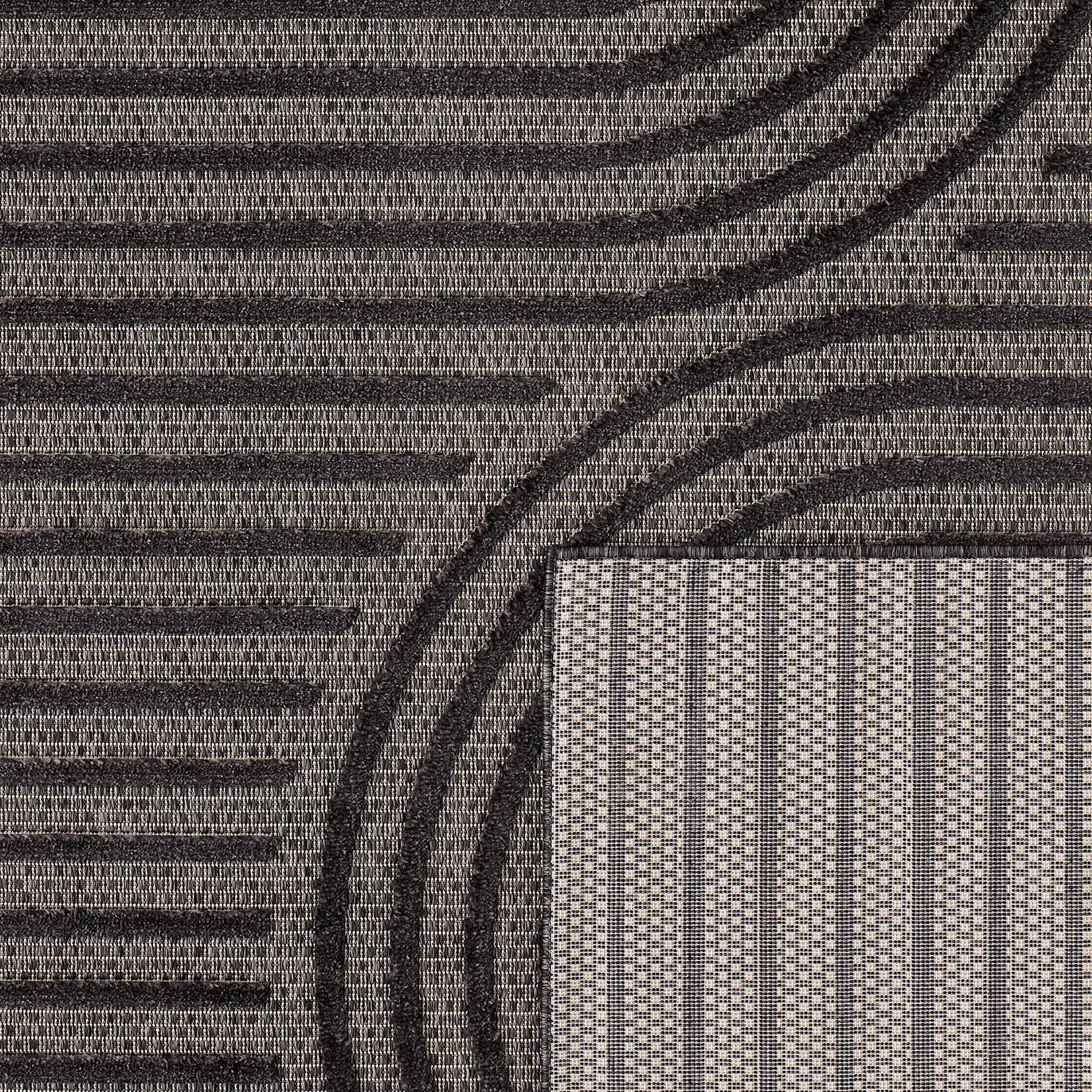SANTORINI - Tapis d'intérieur/extérieur à motifs en relief géométrique - Noir