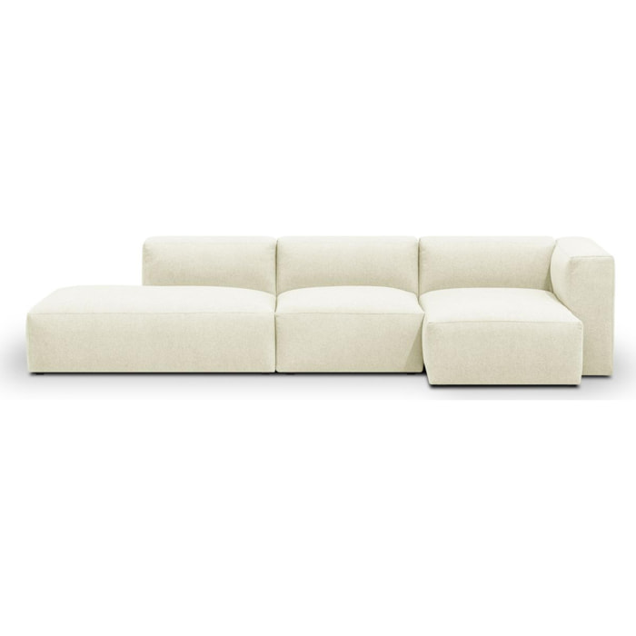 Canapé d'angle à droite modulable avec méridienne 5 places en tissu ivoire - Modulo New