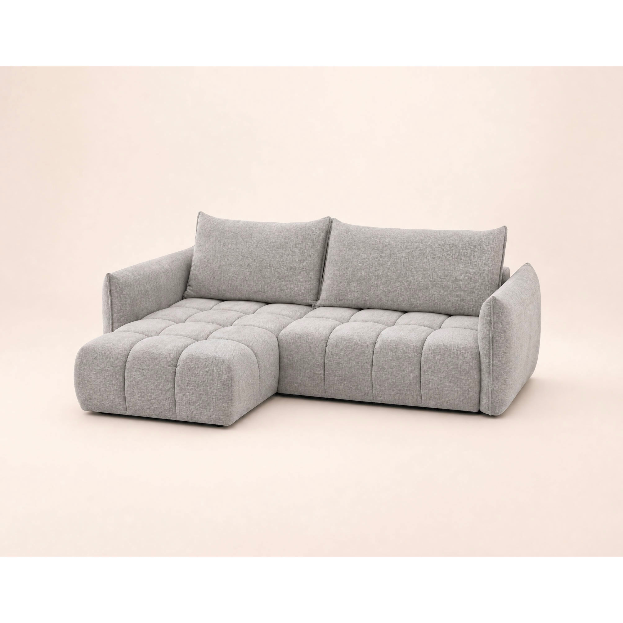 Ambroise - Canapé d'angle gauche 4 places convertible avec coffre en velours texturé - Gris clair