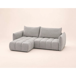 Ambroise - Canapé d'angle gauche 4 places convertible avec coffre en velours texturé - Gris clair