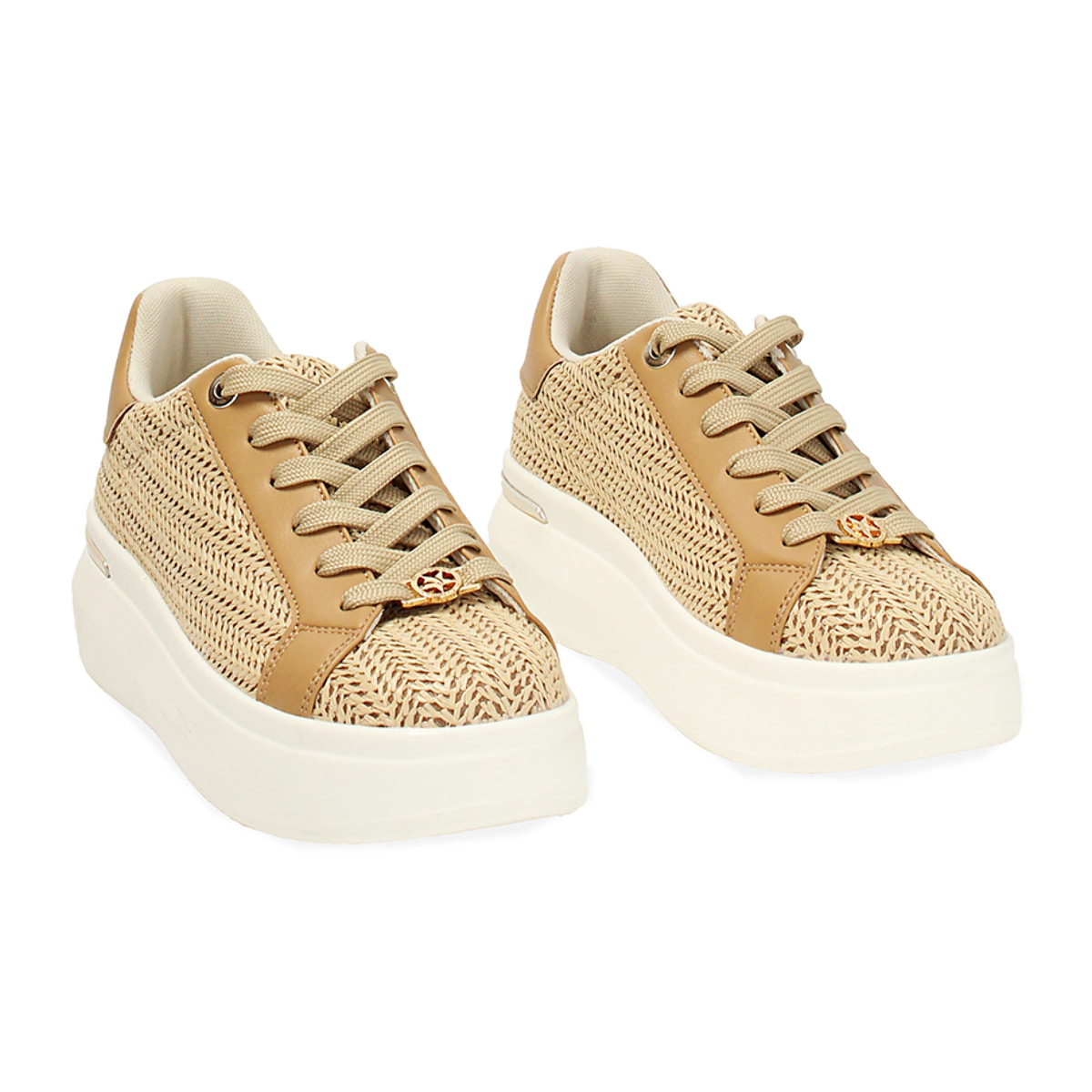 Sneakers donna beige in raffia
