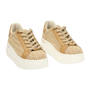 Sneakers donna beige in raffia