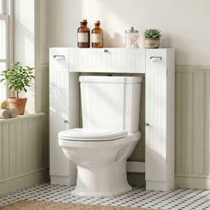 Mueble sobre Inodoro, Armario sobre Inodoro, Mueble de Baño con 2 Armarios Laterales, Cajón Abatible, Portapapeles, Estantes Ajustables, para Lavanderías, Espacios Pequeños, 88x18x98 cm, Blanco
