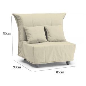 Poltrona Andreou, Divano singolo, Poltrona soggiorno apertura a carrello in tessuto imbottito, Cuscini inclusi, 100% Made in Italy, Cm 85x90h85, Beige