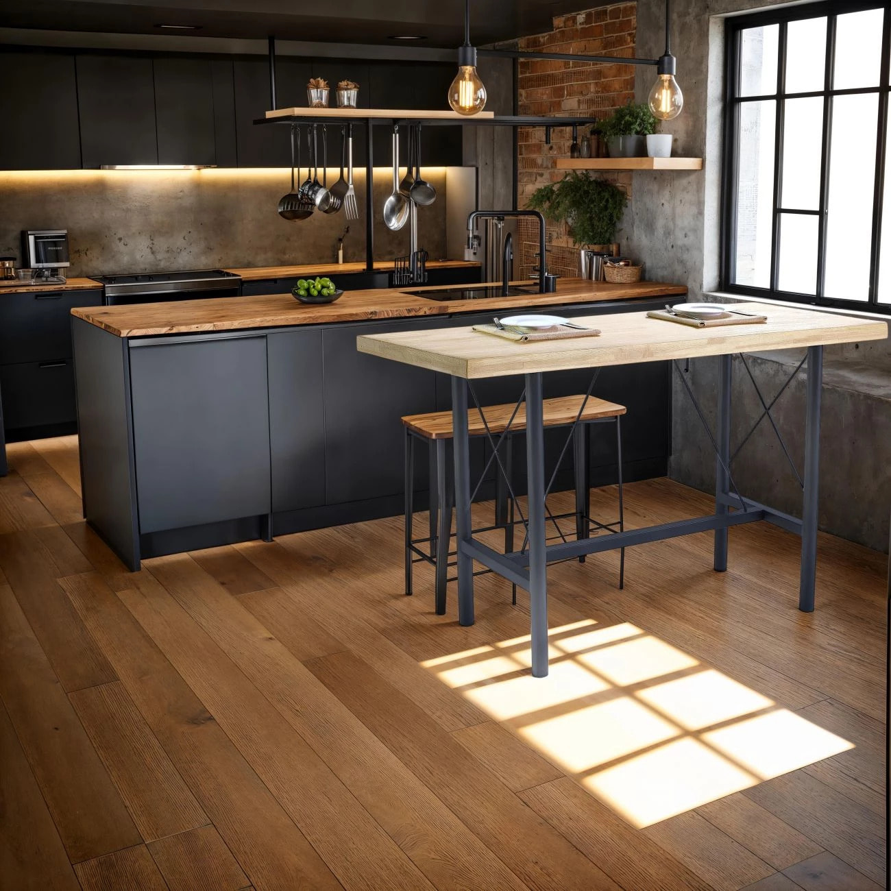 Mesa alta Bistro Negro - Roble