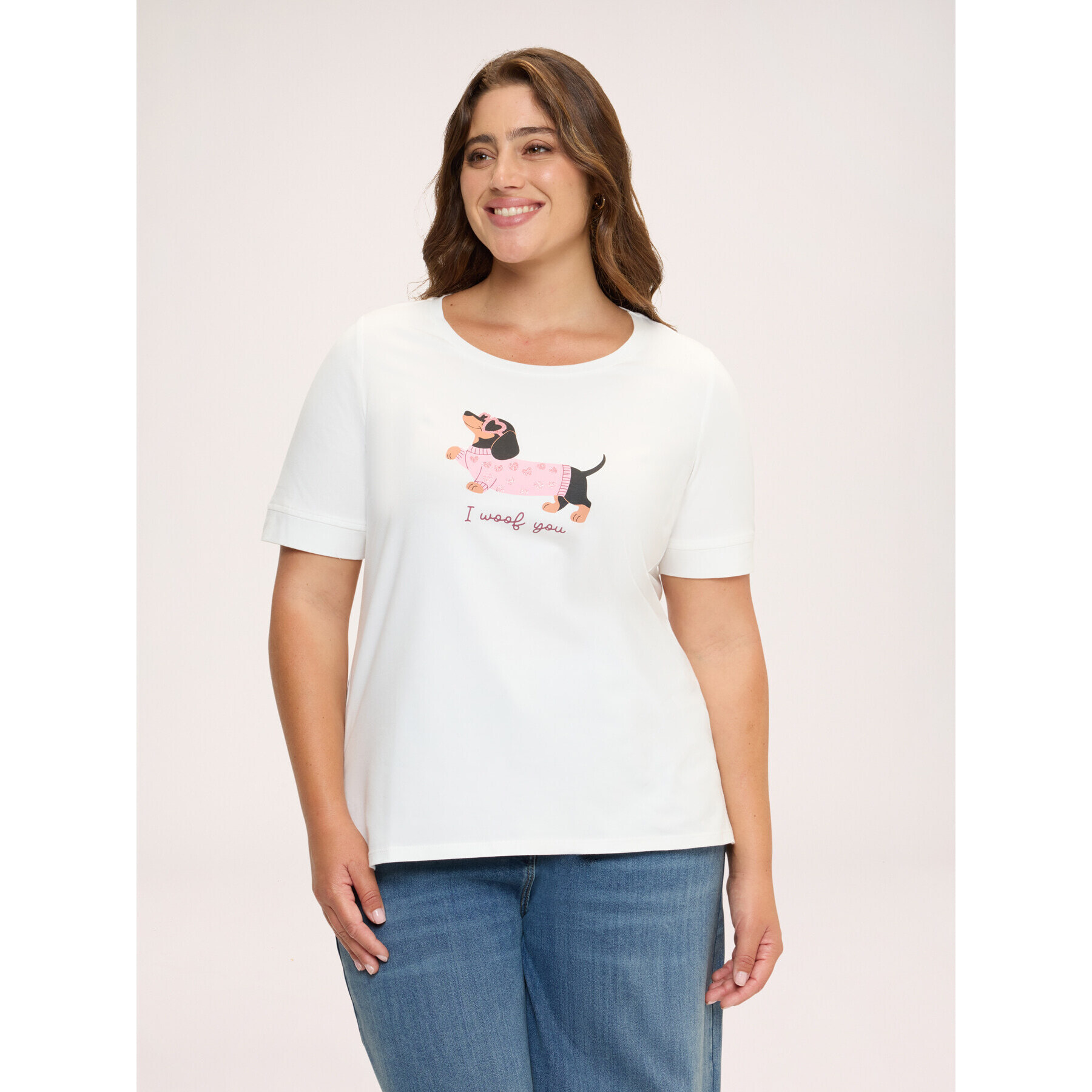 Fiorella Rubino - Camiseta de algodón con estampado de perro salchicha - Blanco