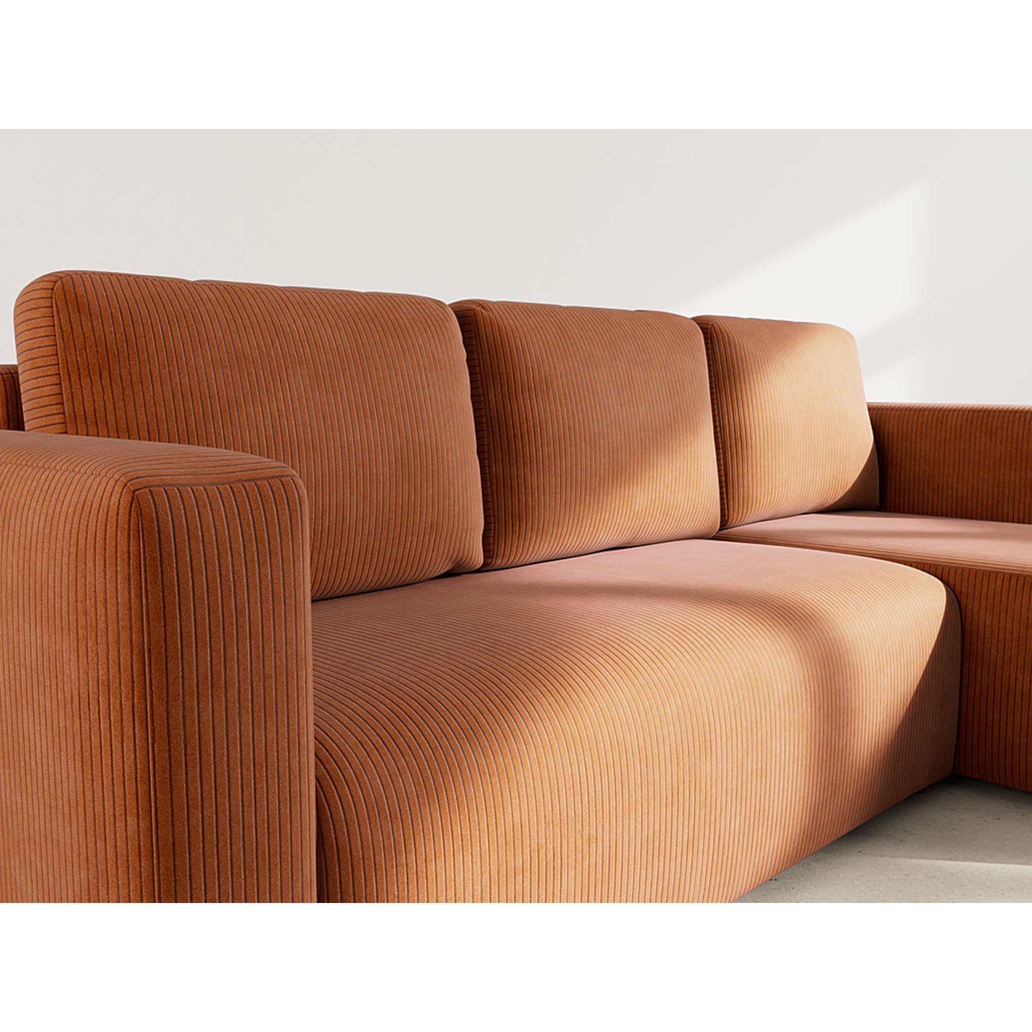 Canopy - canapé d'angle réversible 4 places convertible avec coffre en velours côtelé - Terracotta