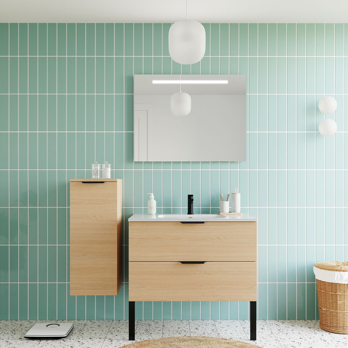 Meuble salle de bain vasque intégrée 2 tiroirs - SOHO