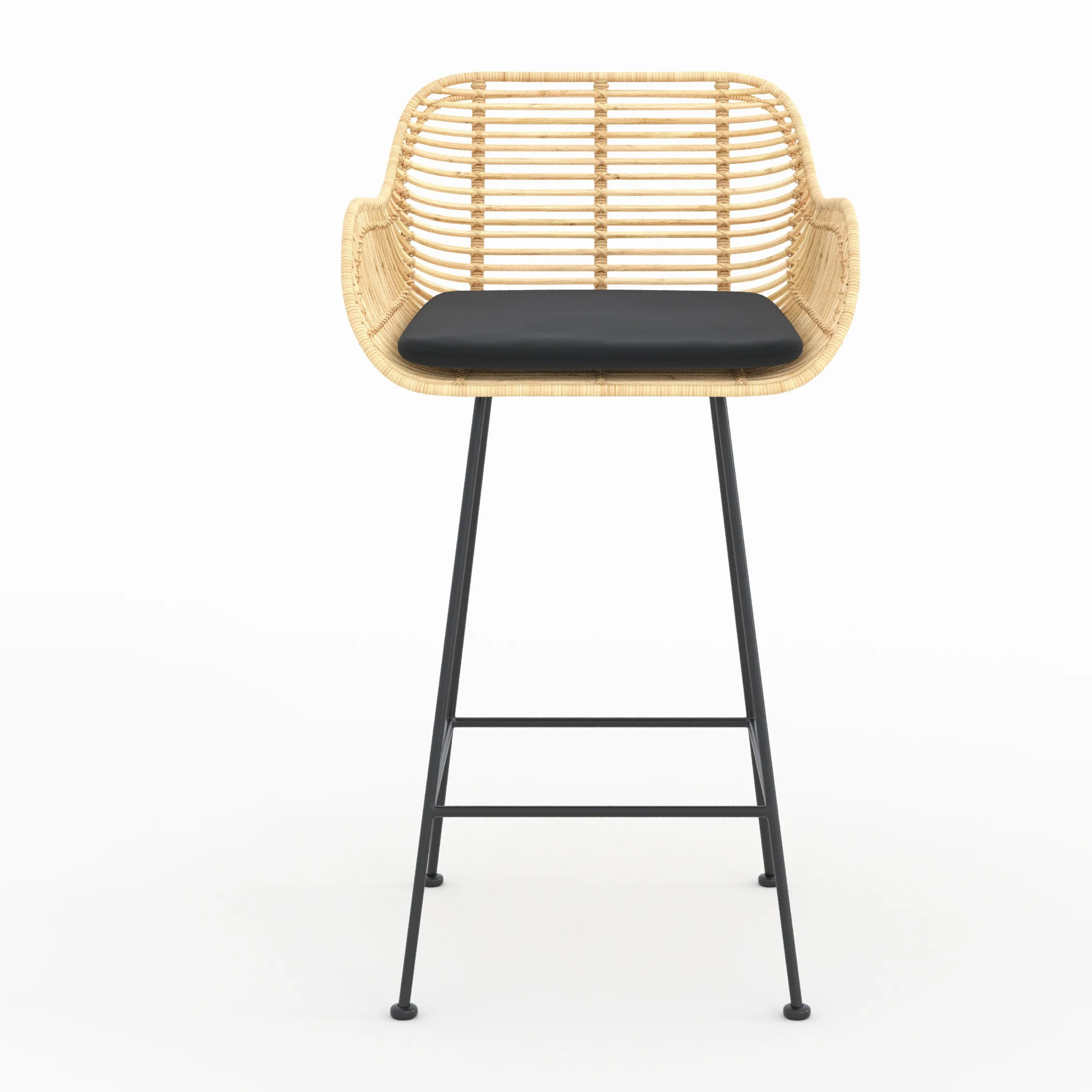 Lot de 2 chaises pour îlot central 66 cm en rotin et tissu noir - Pops