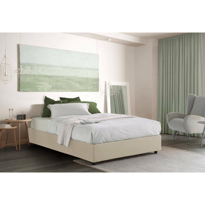 Letto matrimoniale Alessander, Letto contenitore con rivestimento in tessuto, 100% Made in Italy, Apertura frontale, con materasso Cm 160x200 incluso, Beige