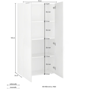 Libreria Dcuratol, Mobile portalibri con 4 vani, Biblioteca, 70x35h140 cm, Bianco