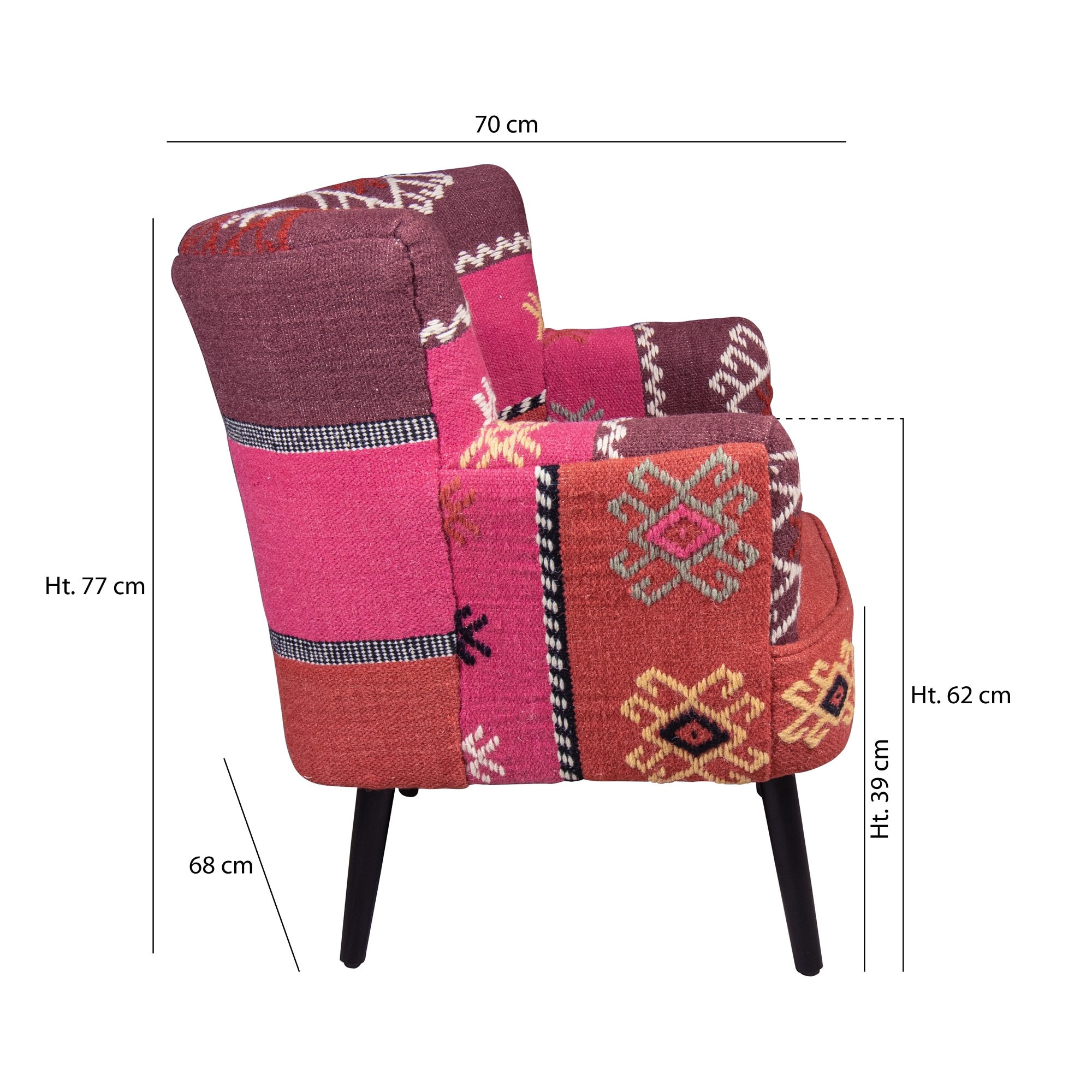Fauteuil en kilim brodé main et pieds en bois noir CHAQUIRAS