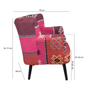 Fauteuil en kilim brodé main et pieds en bois noir CHAQUIRAS