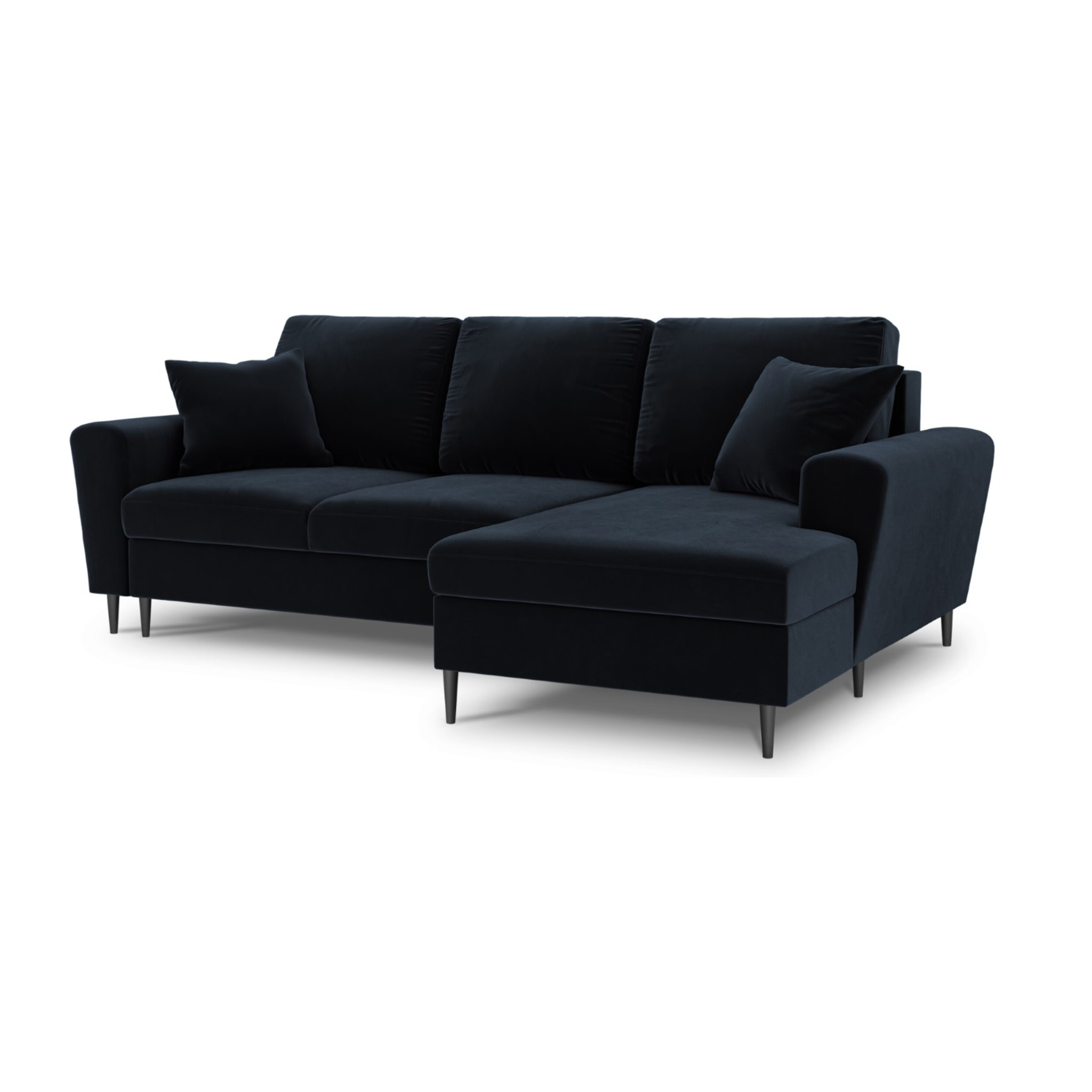 Canapé d'angle droit convertible avec coffre de rangement "Kyoto" 4 places en velours bleu foncé