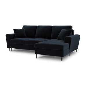Canapé d'angle droit convertible avec coffre de rangement "Kyoto" 4 places en velours bleu foncé