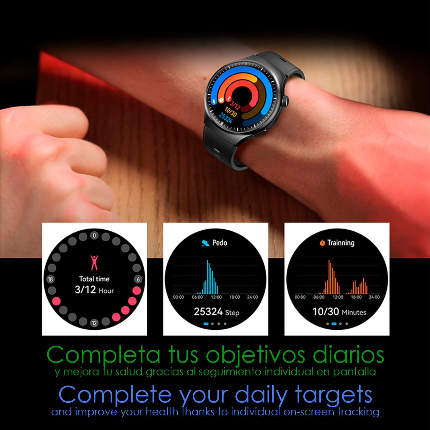 Smartwatch Watch 4 Pro con llamadas Bluetooth, dos correas (metal y cuero), modos de deporte, monitoreo de salud y corona multifunción