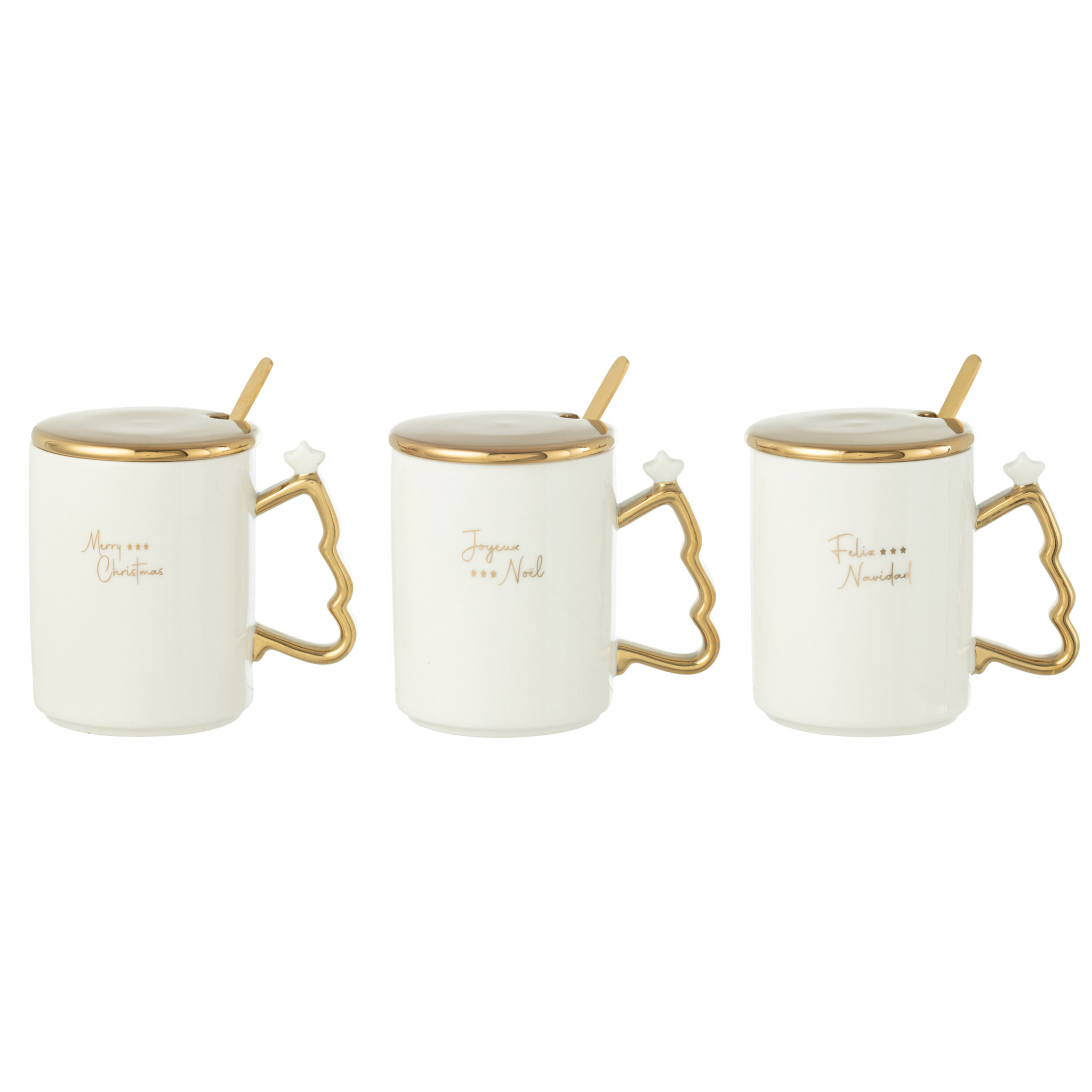 J-Line tasse Xmas - céramique - blanc/or - 3 pcs