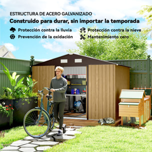 Caseta de Jardín Exterior 4,9 m², 277x195x192 cm, Cobertizo de Jardín Exterior Metálico con Puerta Corredera, Ventilación y Kit de Fundación, para Almacenamiento de Herramientas, Marrón Claro