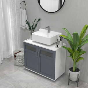 Mueble para Debajo del Lavabo Armario de Baño Bajo Lavabo con 2 Puertas de Vidrio Templado y Estante Ajustable 69x35x59 cm Blanco y Gris