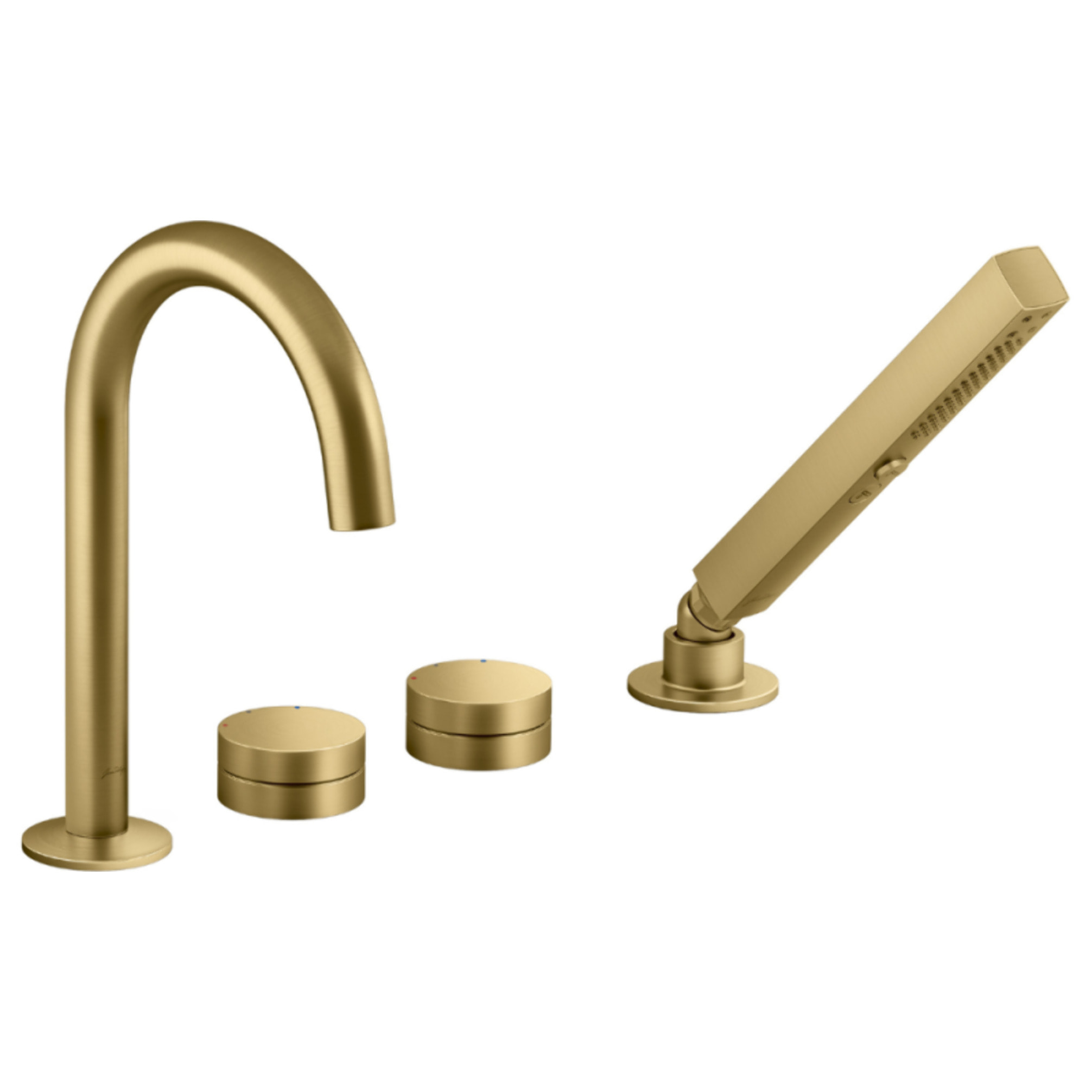 Mitigeur baignoire mécanique sur gorge Grands Boulevards laiton brossé + pommeau de douche 2 jets + corps encastré